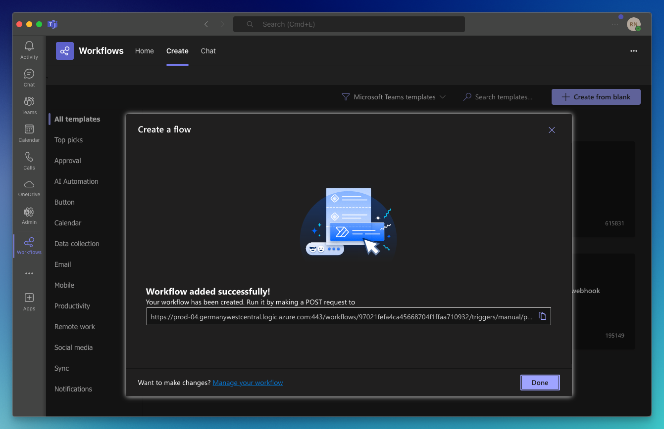 setup checkly msteams integration step 4